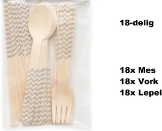 Bestekset Wave hout 18-delig zilver 3-pack