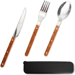 Bestekset - zilver/zwart - 23,7 x 1,7 cm - roestvrij staal met houtlook handvat
