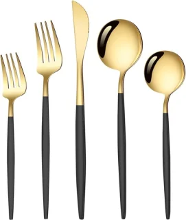 Bestekset zwart en goud, 30-delig, voor 6 personen