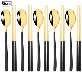 Bestekset zwart goud 10-delig RVS Koreaans servies