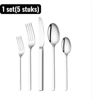Besteksets RVS 5 stuks Zilver (mes, vork, lepel)