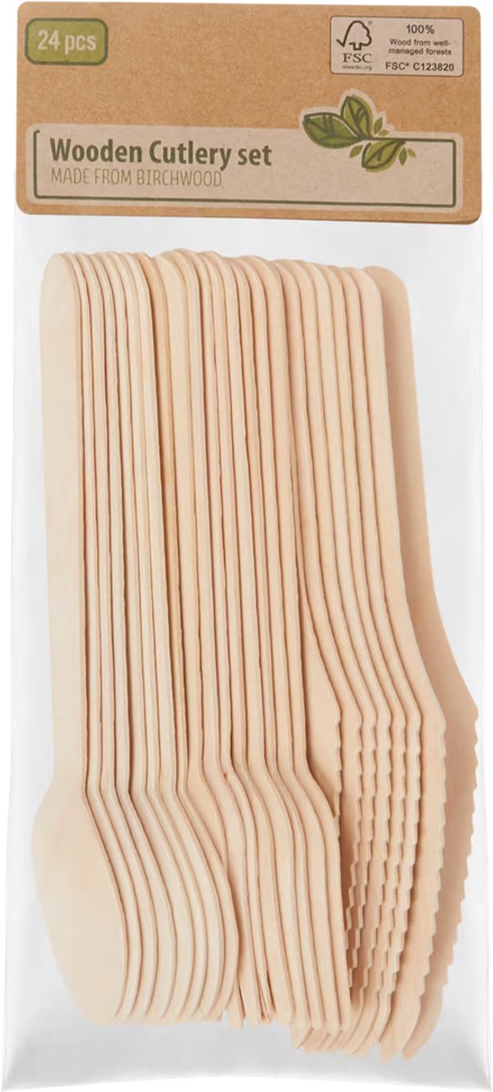 De Bio Bestek 24-delige set hout wegwerp in één oogopslag