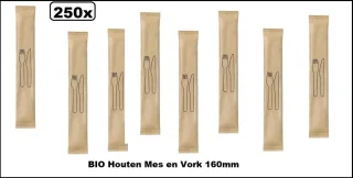 BIO Houten Mes en Vork 160mm 250 Stuks FSC