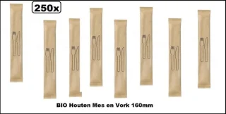 BIO Houten Mes en Vork 160mm 250 Stuks FSC