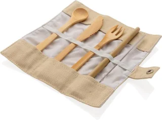 BioBio Herbruikbare Bamboe Reisbestekset Canvas Etui