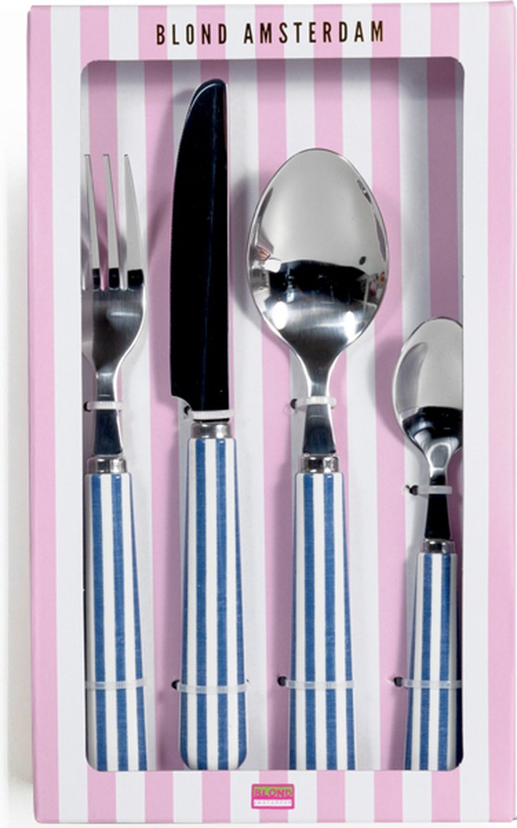 De Blond Amsterdam Even Bijkletsen bestekset 4-delig blauw in één oogopslag