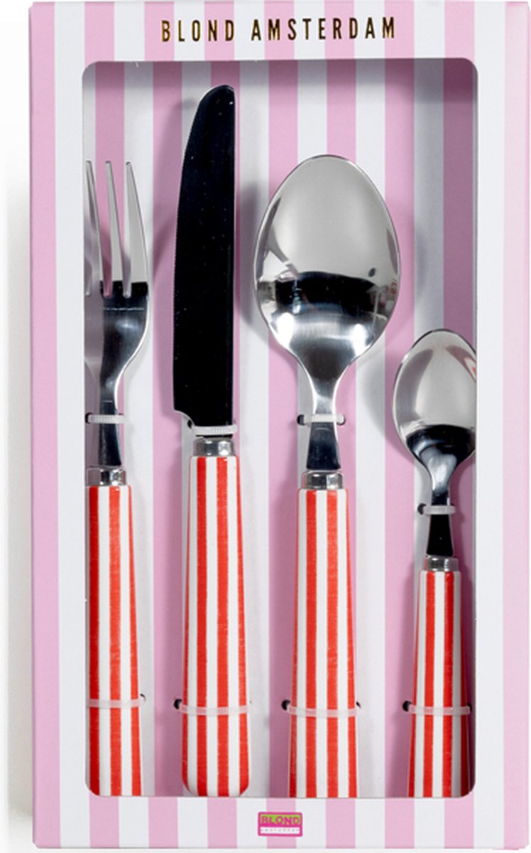 De Blond Amsterdam Even Bijkletsen bestekset 4-delig rood in één oogopslag
