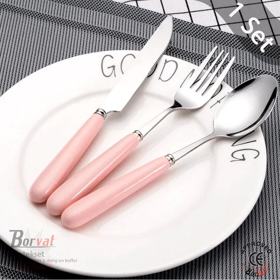 Borvat® Bestekset 3-delig Roestvrij Staal Roze