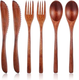 Brenzoos houten bestek set 6 stuks lepels, vorken en schraper