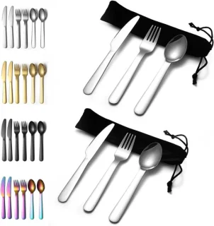 Camping bestek set - 2-delige rvs bestek met mes, vork en lepel