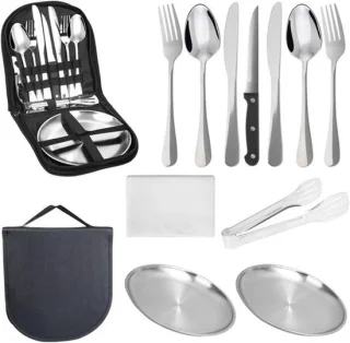 Camping bestekset voor 2 personen, 13-delig RVS picnic set