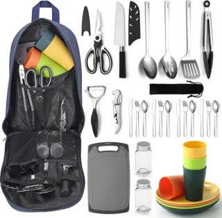 Camping Kookset met Bestek, Borden en Bekers