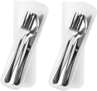 Camping servies set voor 2 personen - rvs reisbestek met etui