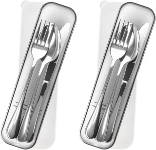 Campingservies 2-persoons — RVS bestekset met etui