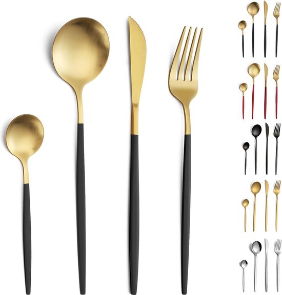 Candala bestekset 24-delig zwart goud mat
