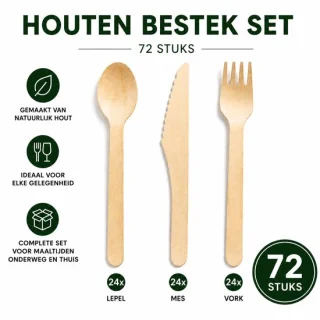 Chipa houten bestek set 72 stuks - wegwerp bestek
