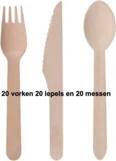 CHPN Houten Wegwerp Bestekset 20-delig 16cm