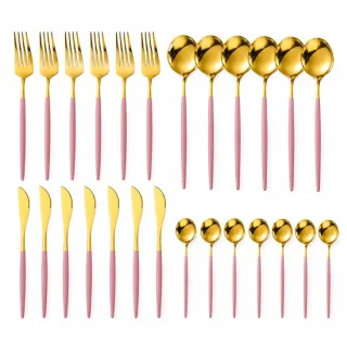 CINK Living® 24-delige gouden bestekset met roze handvat