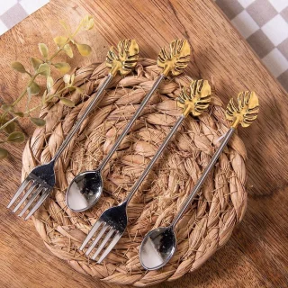 Clayre & Eef Dessertbestek Set van 4 Goudkleurig