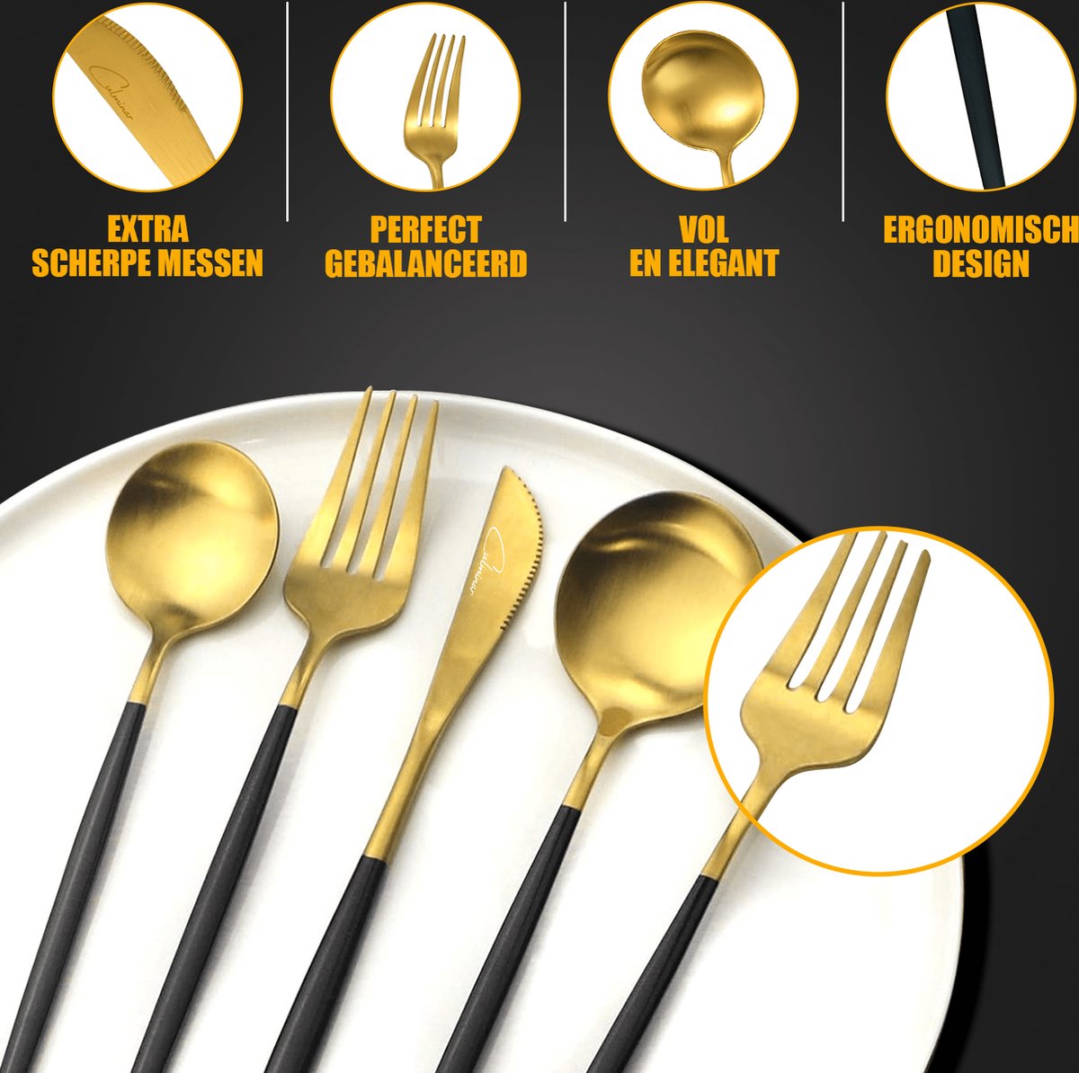 Culminar Bestekset 20-delig Zwart/Goud 18/10