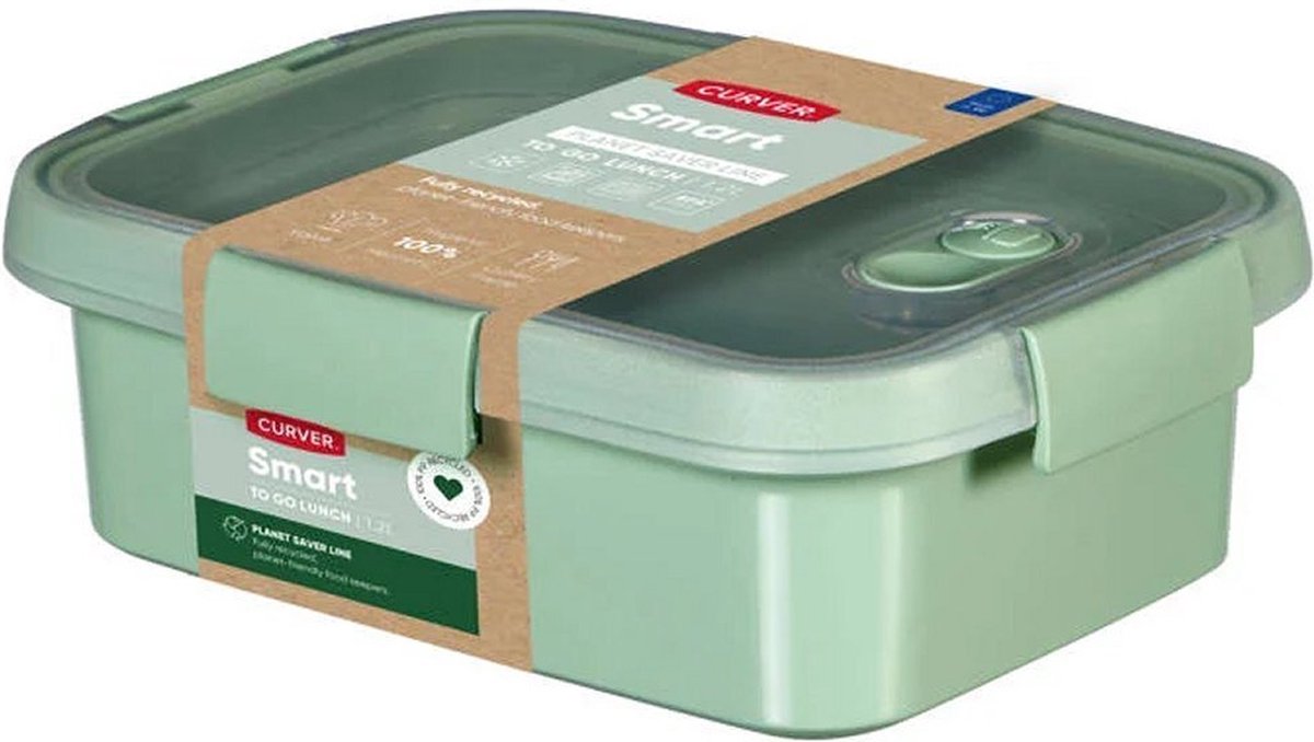 De Curver Smart To Go Eco Lunchbox 1L Groen met Bestekset in één oogopslag