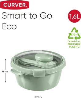 Curver Smart To Go Eco Lunchset 1,6L groen inclusief bestek en sauscup
