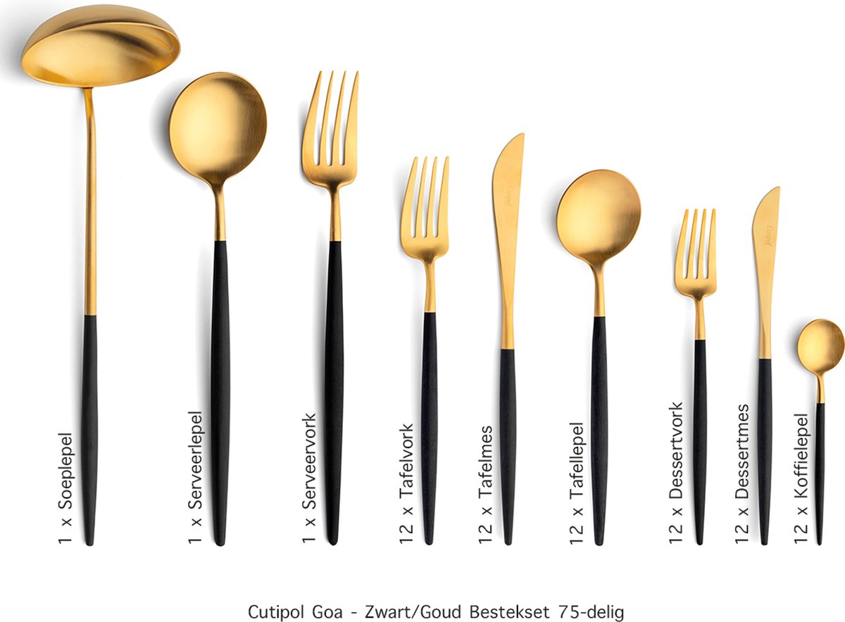 Cutipol Goa bestekset 75-delig zwart/goud