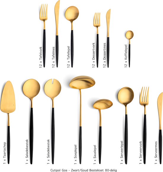 Cutipol Goa bestekset 80-delig zwart/goud