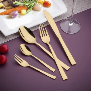 Cutlery Set 24-Piece Stainless Steel Gold Mirror Polish for 6 People