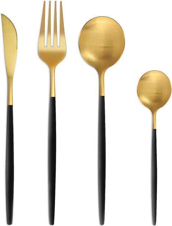 Cutlery Set Black Gold Matt 24pcs for 6 People
