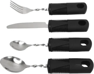 Dailygoods- Adaptief Gebruiksvoorwerp - Verzwaard Bestek - Ergonomisch Ontwerp - Roestvrij Staal - Handtrillingen Verminderen - Zwart Handvat