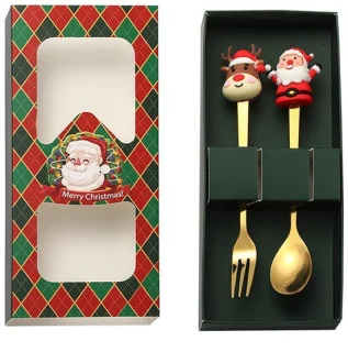 Dailygoods bestekset 2 stuks gouden bestek Kerstman/eland
