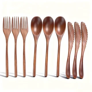 Dailygoods houten bestek set 3 stuk lepel vork mes bruin