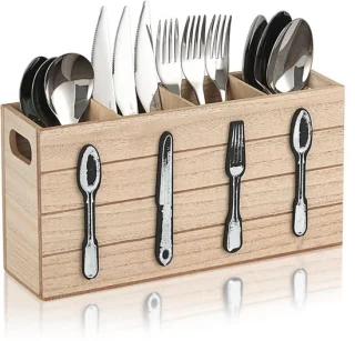 Dailygoods houten bestekhouder met 4 vakken