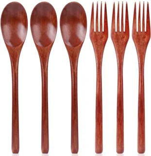 Dailygoods houten lepel en vork set van 6