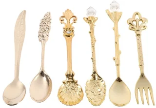 Dailygoods- Lepels/Vork Set 6 Stuks - Antieke Metalen Set - Retro Goud/Zilver Kleur - Familie Serviesgoed - Koffielepel/Theelepel - Comfortabel Ontwerp - Bestekset