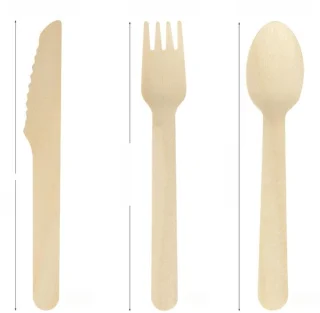 Dailygoods wegwerpbestek 300 stuks - houten vorken/lepels/messen
