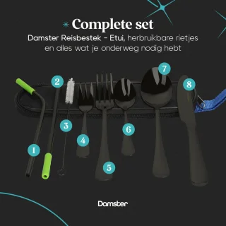 Damster Reisbestekset RVS 8-delig Zwart