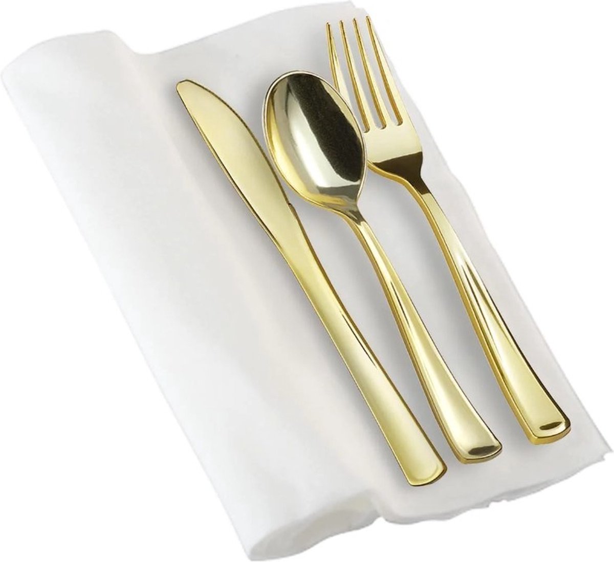 Wat vinden we goed aan de Decorline 40-delig herbruikbaar gouden bestekset met servetten voor 10 personen