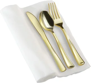 Decorline 40-delig herbruikbaar gouden bestekset met servetten voor 10 personen