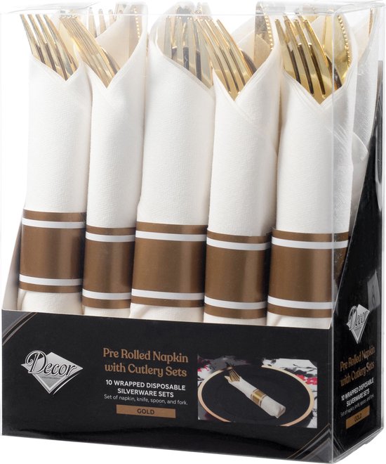 Decorline 40-delig herbruikbaar gouden bestekset met servetten voor 10 personen review