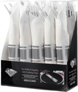 Decorline 40-delig herbruikbaar zilver plastic bestekset voor 10 personen