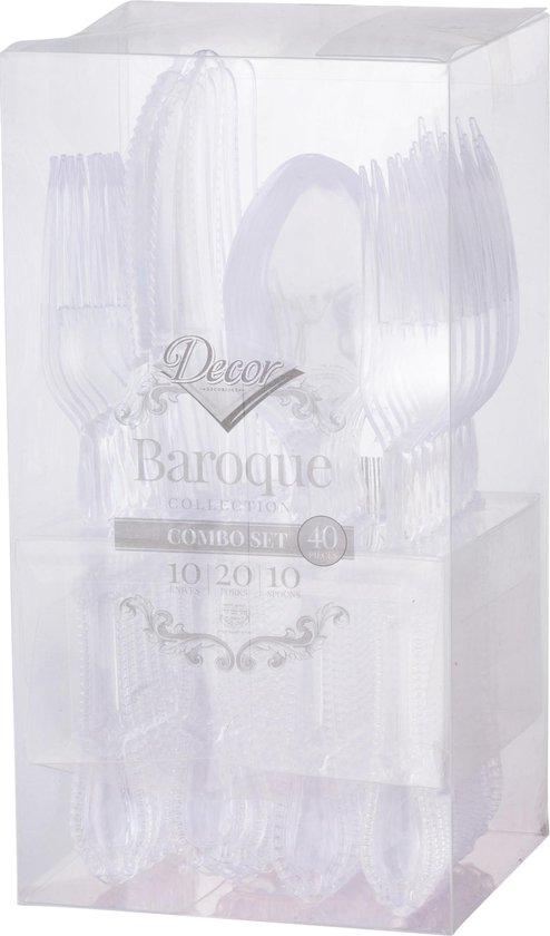 Decorline Baroque Collection herbruikbare plastic bestekset 40-delig transparent