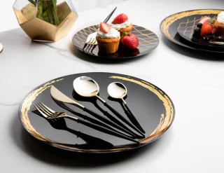 Decorline Noble Glanzend Goud/Zwart Bestekset 40-delig Kunststof