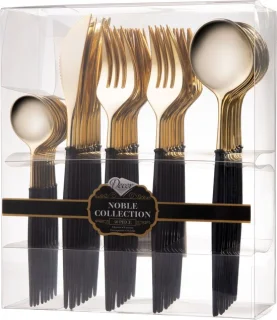 Decorline Noble Glanzend Goud/Zwart Bestekset 40-delig Kunststof