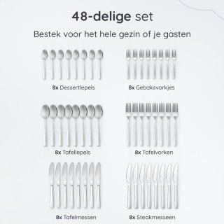 Deleca Bestekset Essential 48-delig 8 Persoons Glanzend Zilver