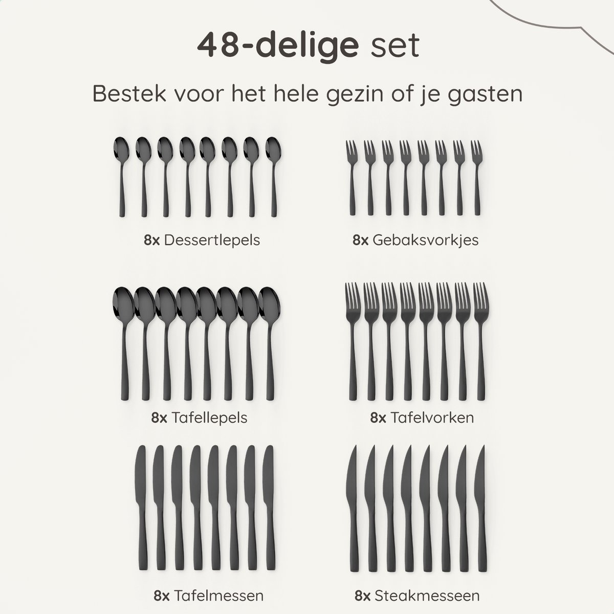 Deleca Bestekset Essential 48-delig zwart edelstaal 8 persoons