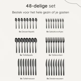 Deleca Bestekset Essential 48-delig zwart edelstaal 8 persoons