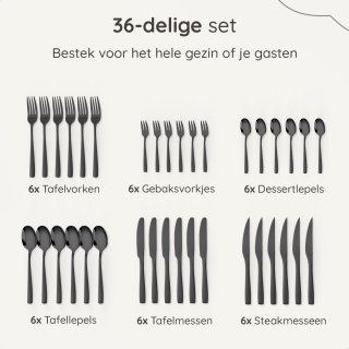 Deleca Essential 36-delig Bestekset 6 Persoons Zwart/Edelstaal