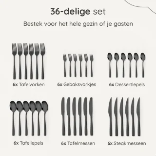 Deleca Essential 36-delig Bestekset 6 Persoons Zwart/Edelstaal